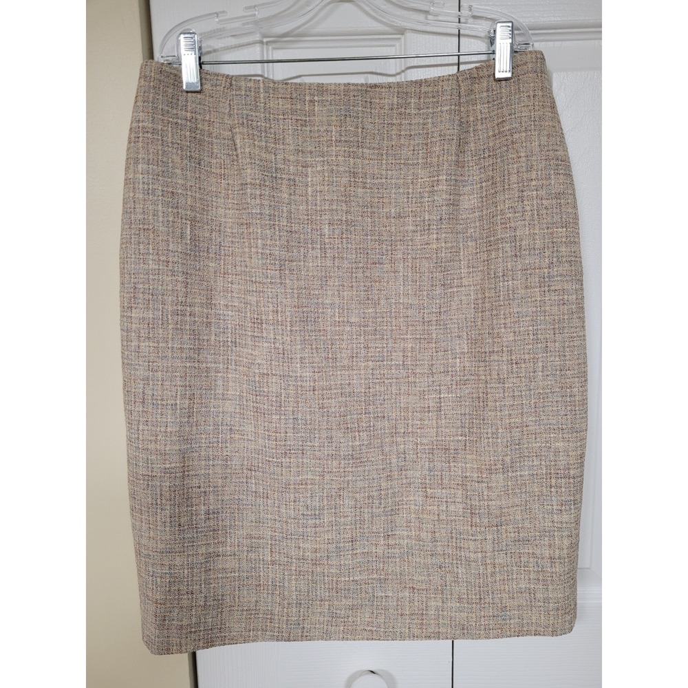 Ann Freedberg VTG Womens Multi Color Tweed Lined Pencil Skirt Tan Beige Size 10